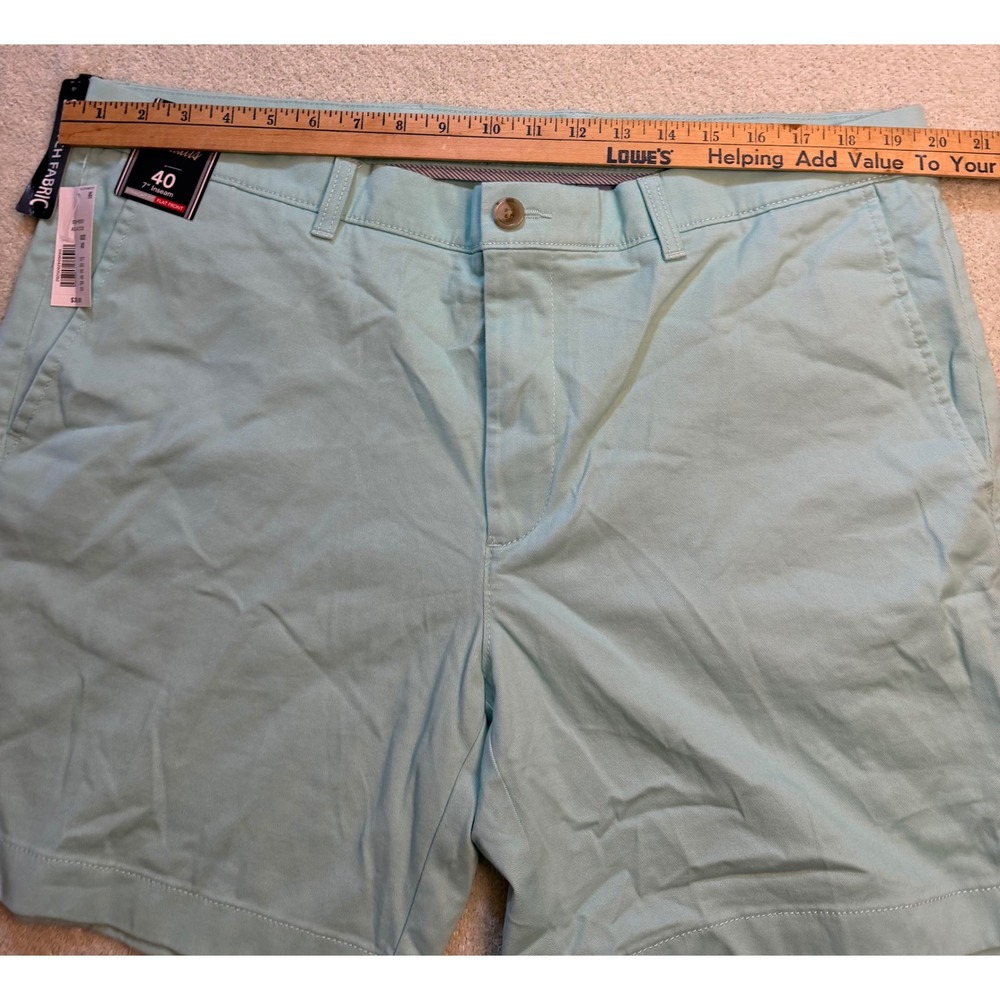 Roundtree & Yorke Casuals Mens 40 Aqua Blue 7 Inseam Stretch Flat Front Shorts